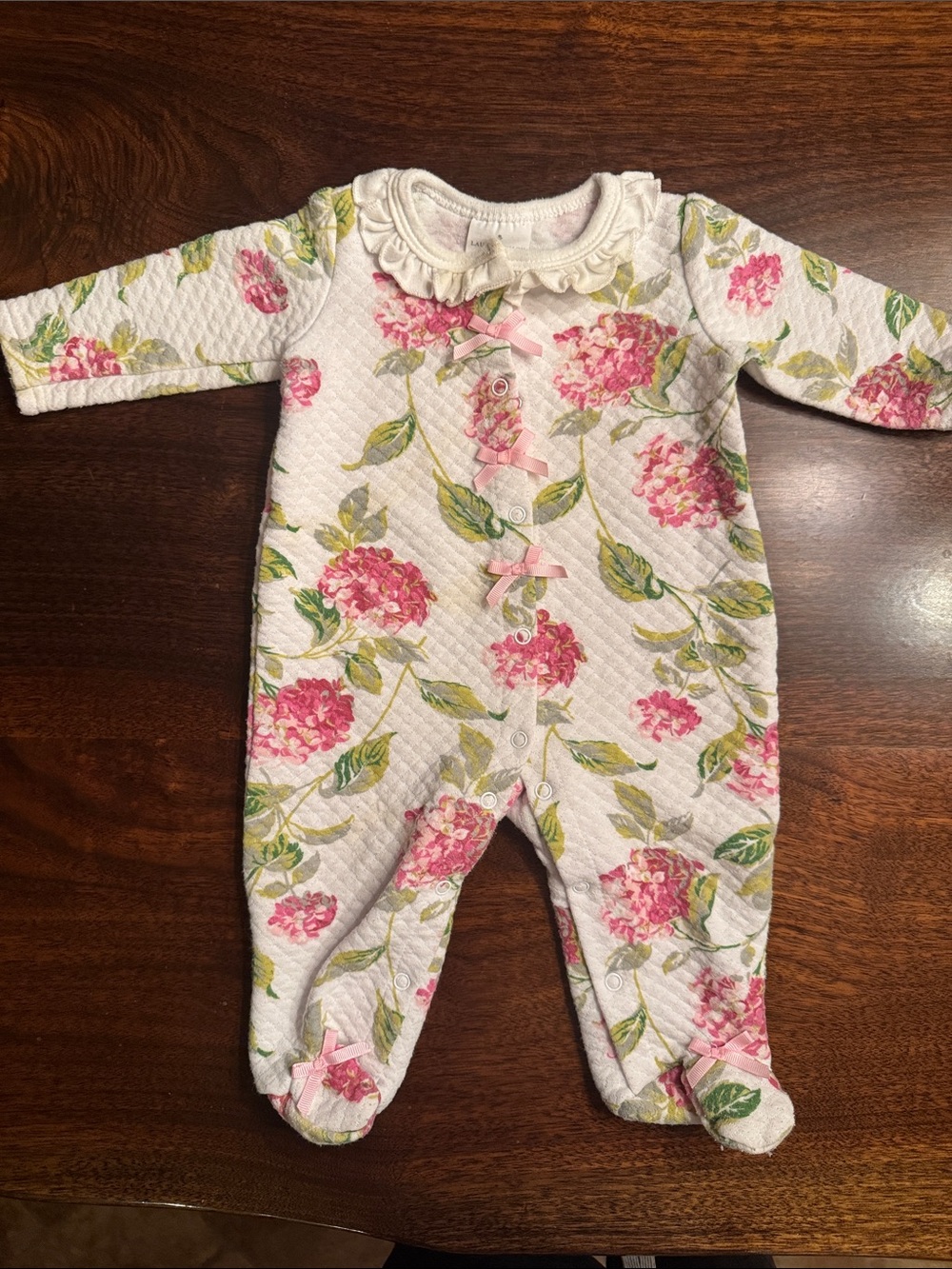 Laura Ashley White Quilted One-Piece with Pink Floral Print